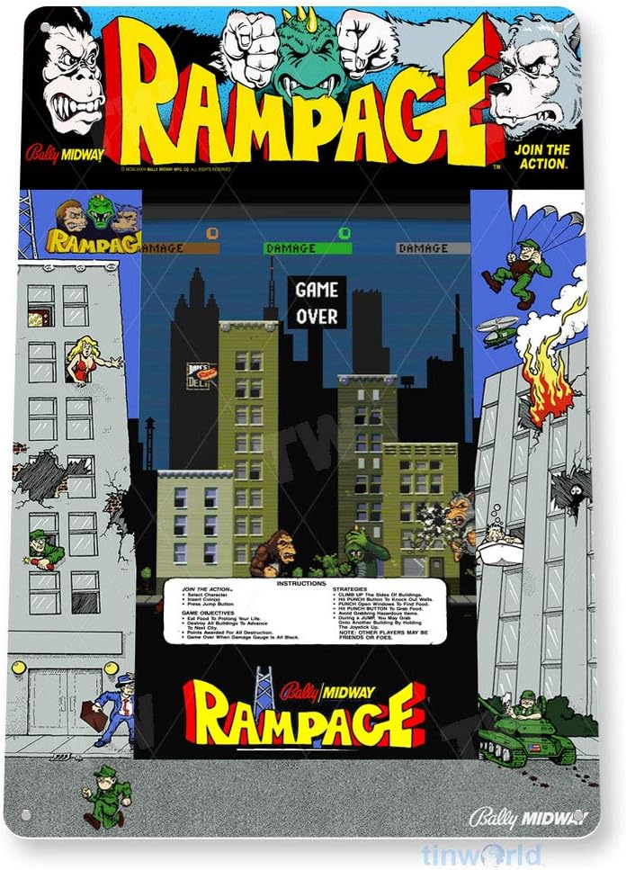 TIN SIGN Rampage Arcade Sign S - Retro Gaming Arcade Console recensione e prezzo